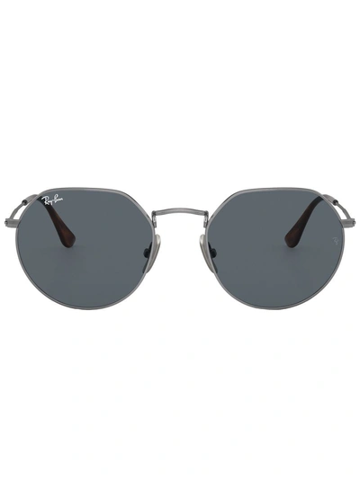Ray Ban Jack Titanium Round-frame Sunglasses In Gunmetal_classic_blue