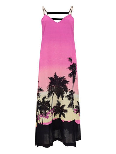 Palm Angels Sunset-print Midi Dress In Multicolor