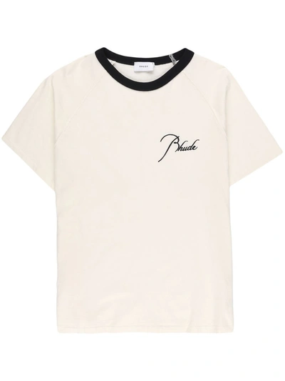 Rhude Embroidered Cotton T-shirt In Beige