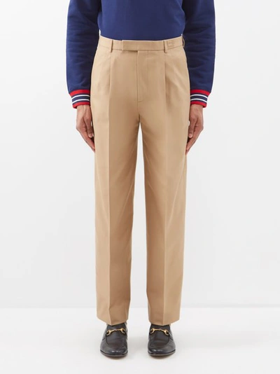 Gucci Pleated Cotton Trousers In Neutrals