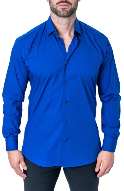 Maceoo Fibonacci Solid Contemporary Fit Button-up Shirt In Blue