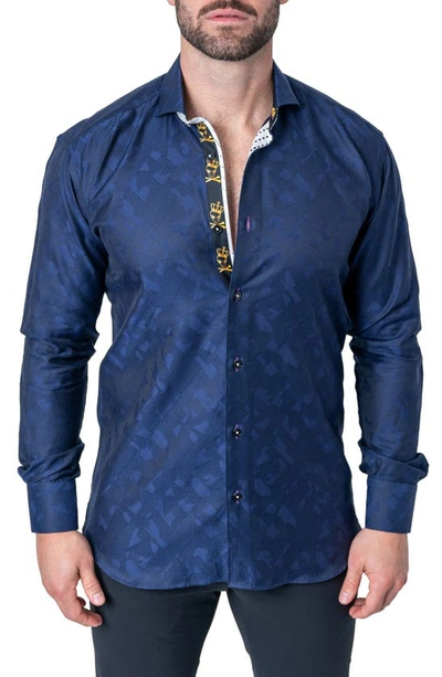 Maceoo Einstein Geo Pattern Contemporary Fit Button-up Shirt In Blue