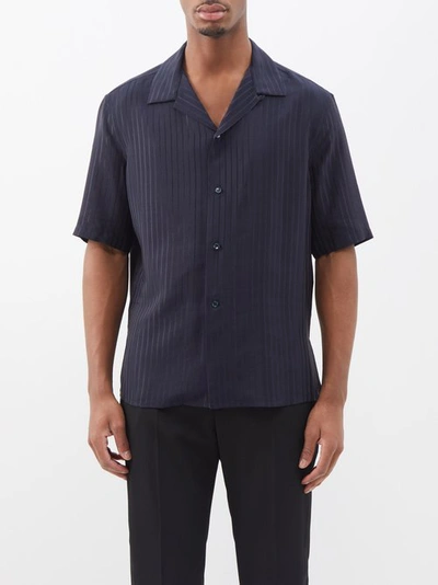 Saint Laurent Striped Silk-jacquard Shirt In Blue