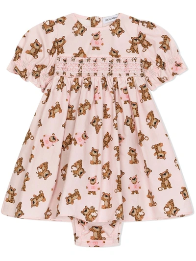 Dolce & Gabbana Babies' Graphic-print Smocked Dress Set In Pink