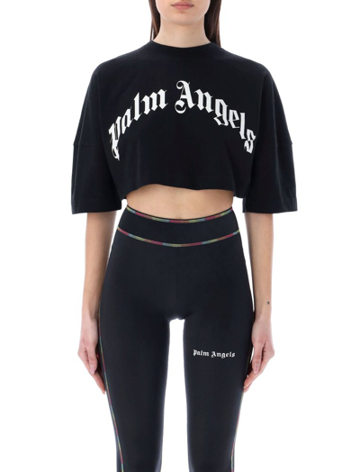 Palm Angels Logo-print Zipped Cropped Top In Black