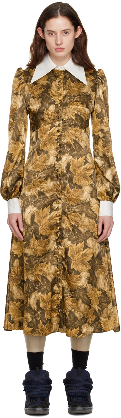 Erl Leaf-print Shirt Dress In 1 Brown