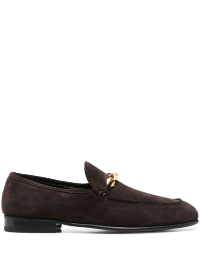 Jimmy Choo Marti Reverse Ova Suede Loafers In Brown