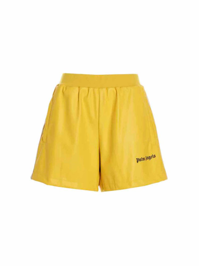 Palm Angels Leather Effect Track Shorts In Yellow