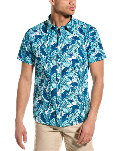 Slate & Stone Foliage Print Short Sleeve Button Front Shirt In Blue