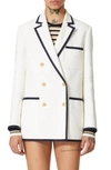 Valentino Two-tone Double-breasted Tweed Blazer In Ivory/navy