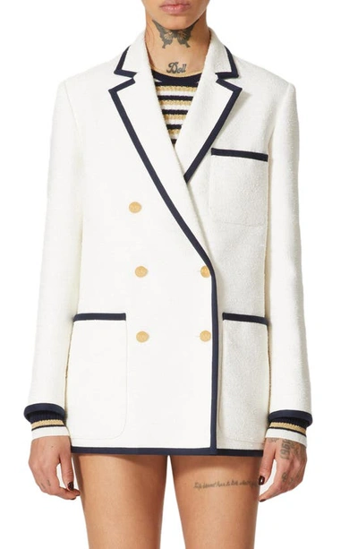 Valentino Two-tone Double-breasted Tweed Blazer In White
