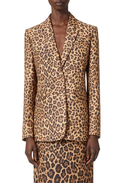 Valentino Animal-print Wool-silk Blazer In Brown Multi