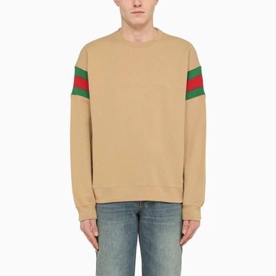 Gucci Camel Crew-neck Sweatshirt With Web Detail