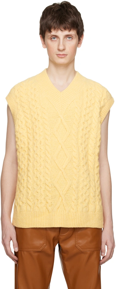 Nanushka Cable-knit Wool-blend Jumper Waistcoat In Yellow