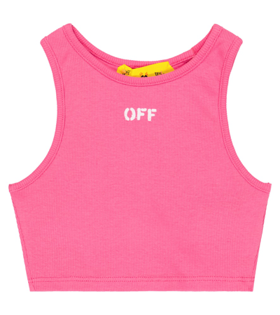 Off-white Kids' Off Stamp Ribbed Crop Top In Fuchsia White