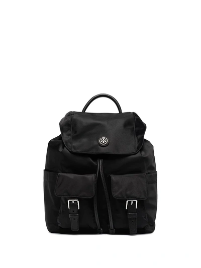 Tory Burch Recycled Nylon Flap Backpack In Black