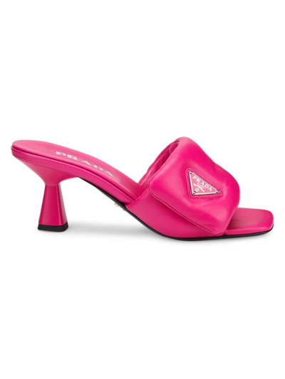 Prada Fuchsia Leather Mule In Pink