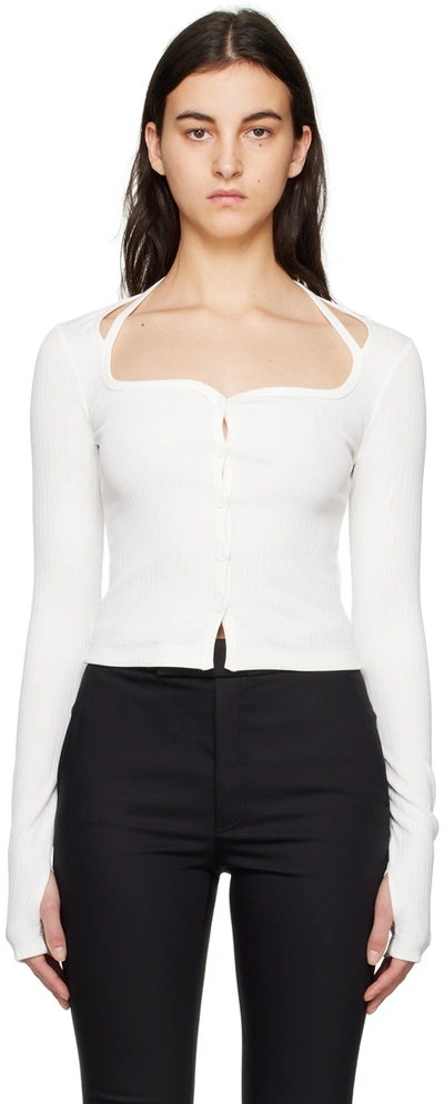 Helmut Lang Ribbed Square-neck Cardigan In White
