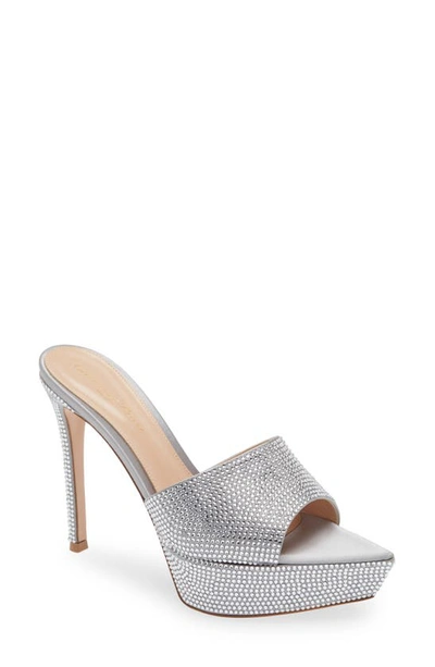 Gianvito Rossi Metallic Crystal Stiletto Mules In Silver