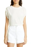 Cinq À Sept Lorainne Short Ruched-sleeve Silk Top In Ivory
