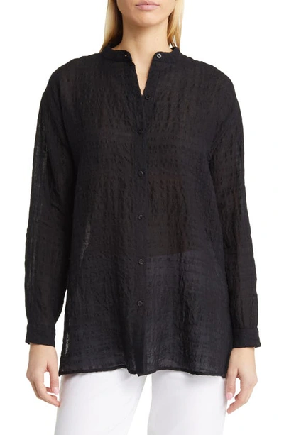 Eileen Fisher Button-down Textured Plaid Shirt In Black
