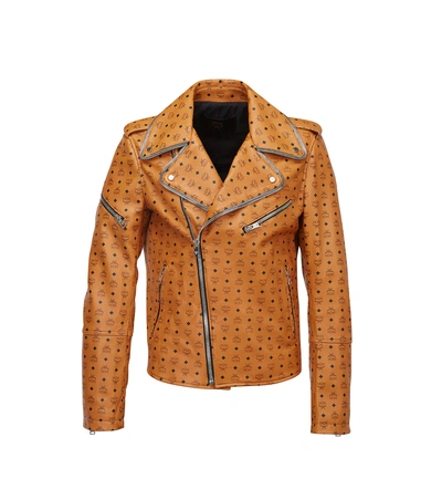 Mcm Men's Visetos Print Leather Rider Jacket In Cognac