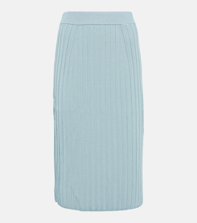 Joseph Elasticated-waist Ribbed-cotton Midi Skirt In Blue