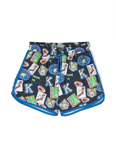 Kenzo Kids' Graphic-print Swim Shorts In Black