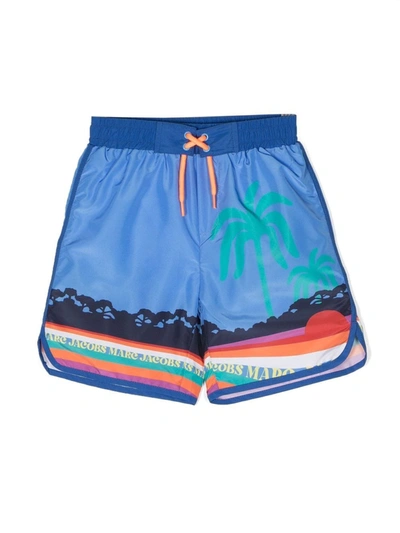 Marc Jacobs Kids' Illustration-print Drawstring Swim Shorts In Lightblue,multi