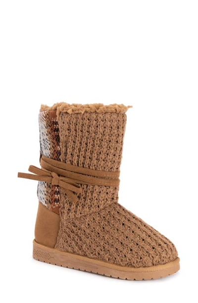 Muk Luks Clementine Faux Fur Boot In Camel Plaid