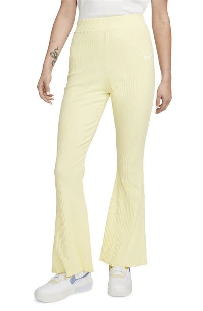 Nike Women's  Sportswear High-waisted Ribbed Jersey Flared Pants In Lemon Chiffon/white