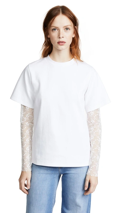 Goen J Lace Sleeve T-shirt In White