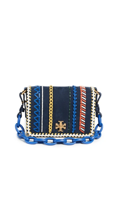 Tory Burch Kira Whipstitch Double Strap Mini Bag In Royal Navy/multi
