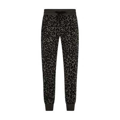 Dolce & Gabbana Jogging Pants With Flocked Leopard Print In Combined Colour