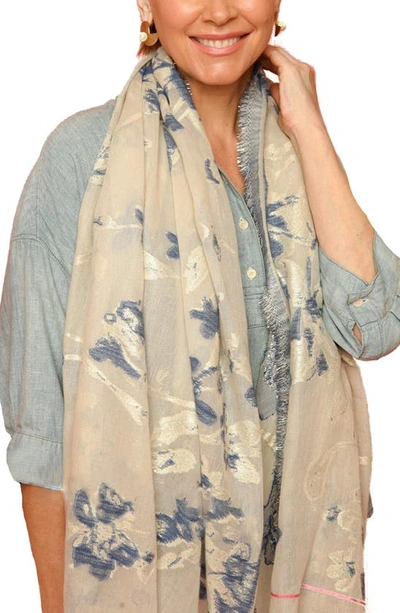 Saachi Wind Chime Floral Print Scarf In Beige