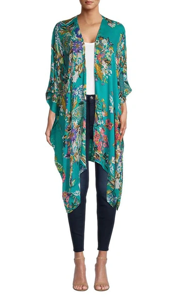 Saachi Lasdon Floral Print Ruana In Turquoise