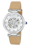 Porsamo Bleu Laura White Topaz Automatic Leather Strap Watch, 36mm In Beige Silver