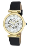 Porsamo Bleu Laura White Topaz Leather Strap Watch, 36mm In Black Gold