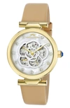 Porsamo Bleu Laura White Topaz Leather Strap Watch, 36mm In Beige Gold