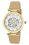 Porsamo Bleu Laura White Topaz Automatic Leather Strap Watch, 36mm In Beige Gold