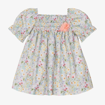 Paz Rodriguez Babies' Girls Blue Floral Cotton Dress