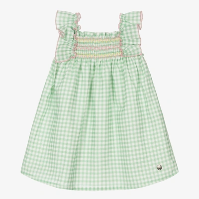 Paz Rodriguez Babies' Girls Green Cotton Gingham Dress