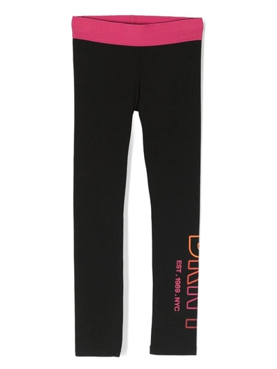 Dkny Kids' Girls Black Cotton Logo Leggings In Nero