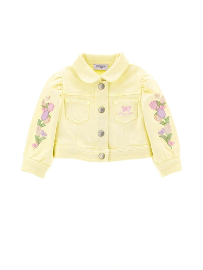 Monnalisa Babies' Girls Yellow Cotton Embroidered Jacket In Light Yellow