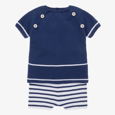 Paz Rodriguez Baby Boys Blue Knitted Cotton Shorts Set