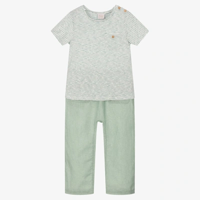 Paz Rodriguez Babies' Boys Green Cotton & Linen Trouser Set