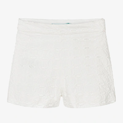 Abel & Lula Babies' Girls White Cotton Embroidered Shorts