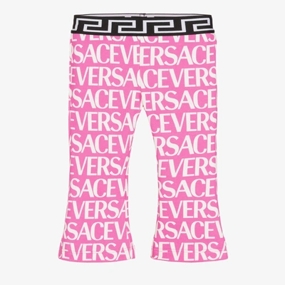 Versace Babies' Girls Pink Logo Print Trousers