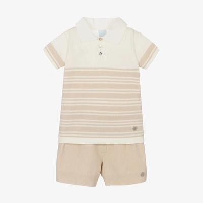 Artesania Granlei Babies' Boys Beige Stripe Cotton Shorts Set