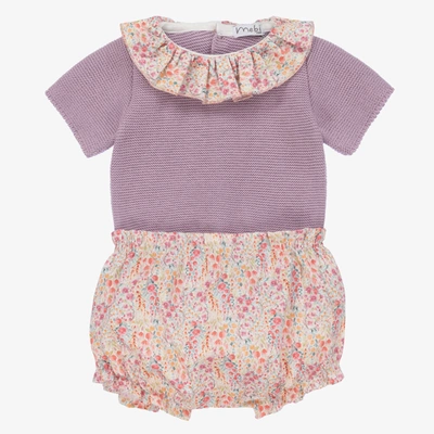 Mebi Babies' Girls Purple Cotton Floral Shorts Set